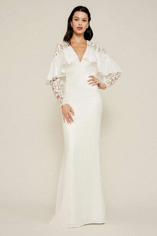 Tadashi Shoji - Zues Lace Long-Sleeve Crepe Gown