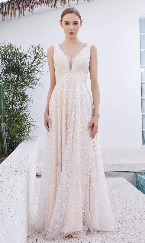 J'Adore Dresses - JM107 Sleeveless Low V Back Beaded Tulle A-Line Gown