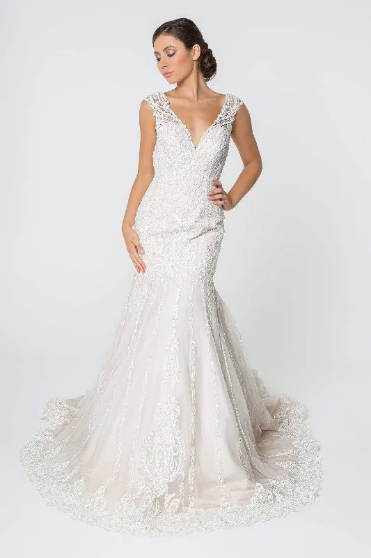 Elizabeth K - GL2821 Embellished Lace V-neck Trumpet Gown