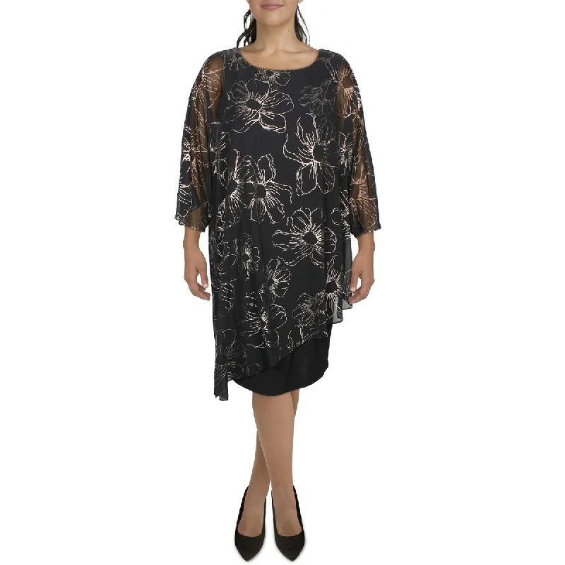 Plus Womens Chiffon Floral Cocktail and Party Dress