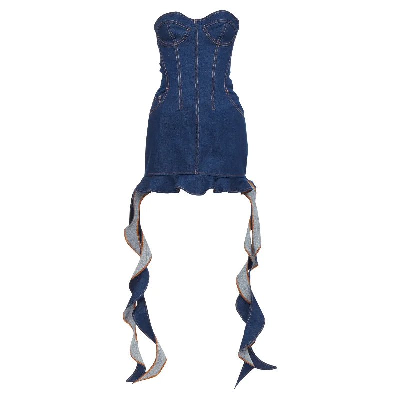 David Koma Corset Denim cotton cascade sides mini dress