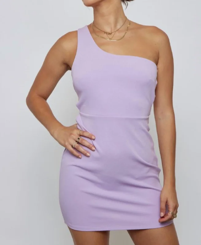 One Shoulder Mini Dress In Lilac