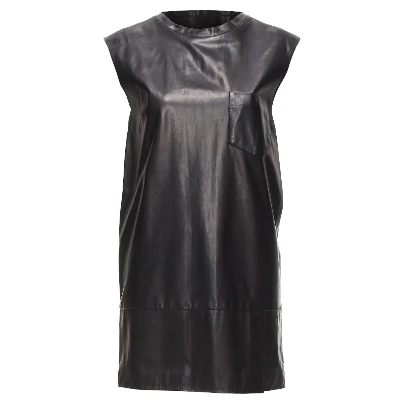 3.1 Phillip Lim Leather Pocketed Slit Lace Up Keyhole Mini Dress