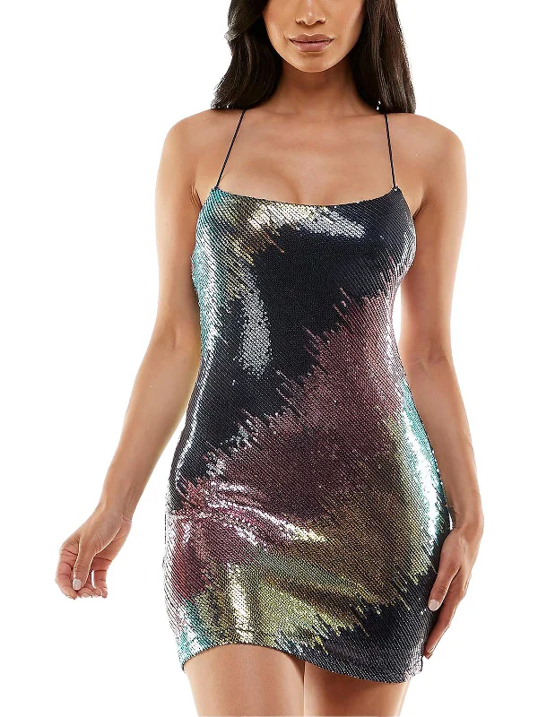 Juniors Womens Sequined Mini Bodycon Dress