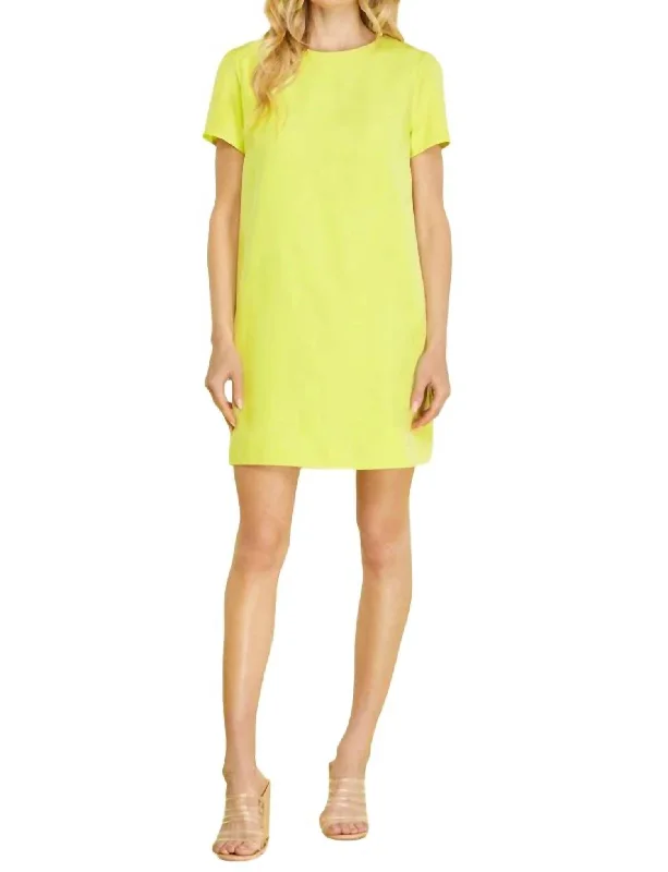 Short Sleeve Shift Woven Dress In Lime