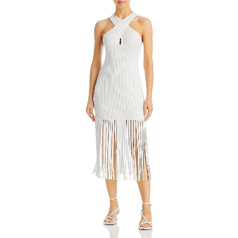 Womens Fringe Ribbed Mini Dress