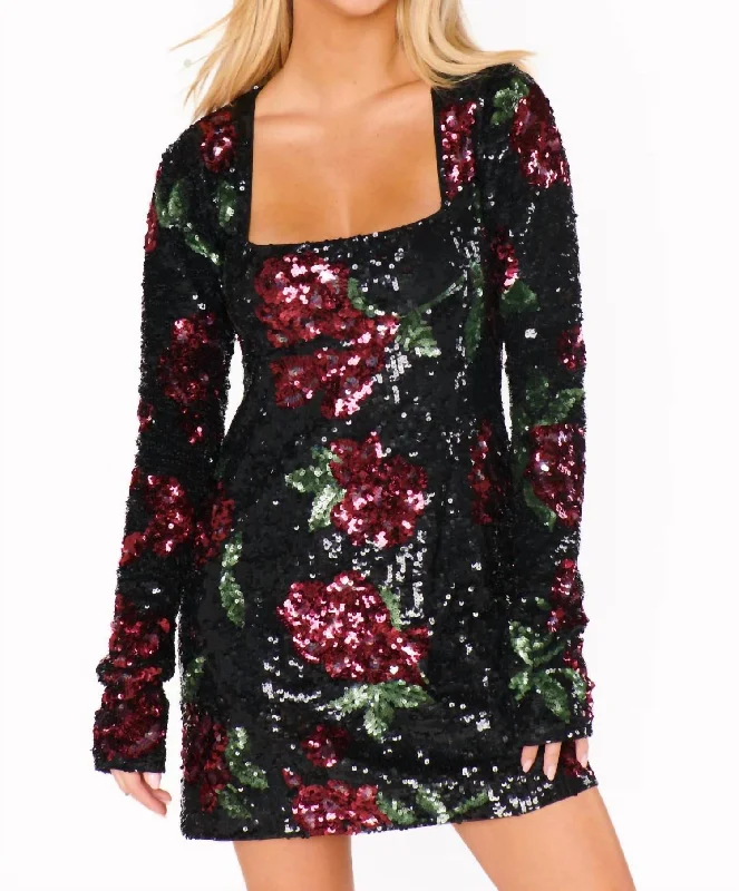 Out Tonight Mini Dress In Send Me Roses Sequin