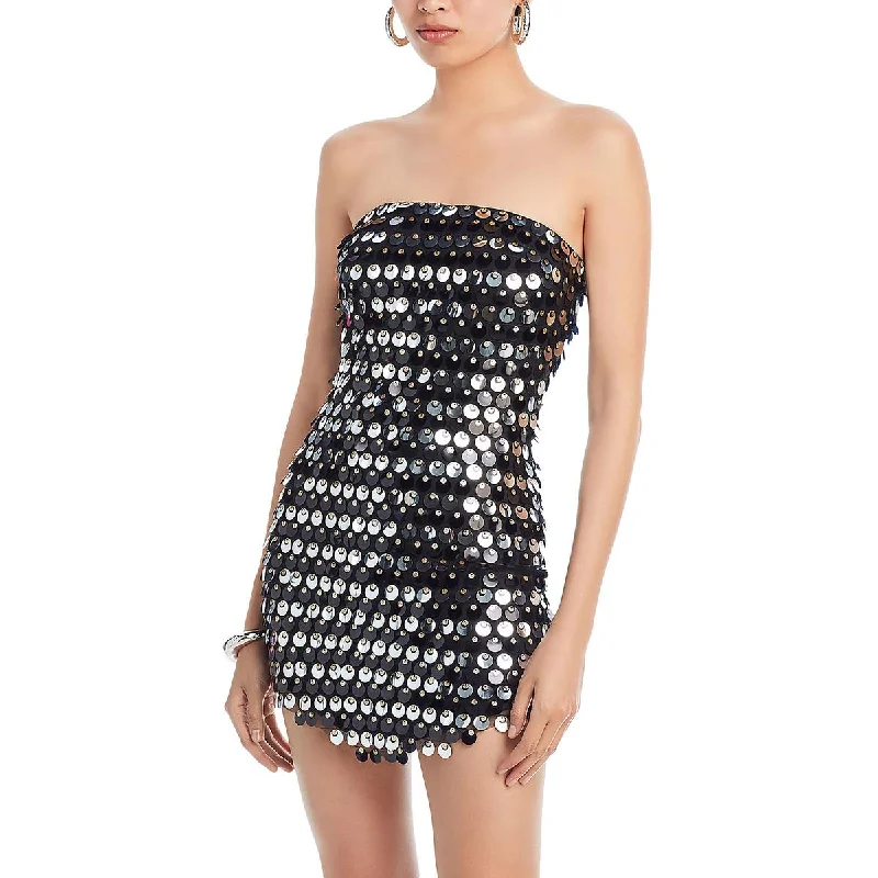 Womens Paillettes Strapless Mini Dress