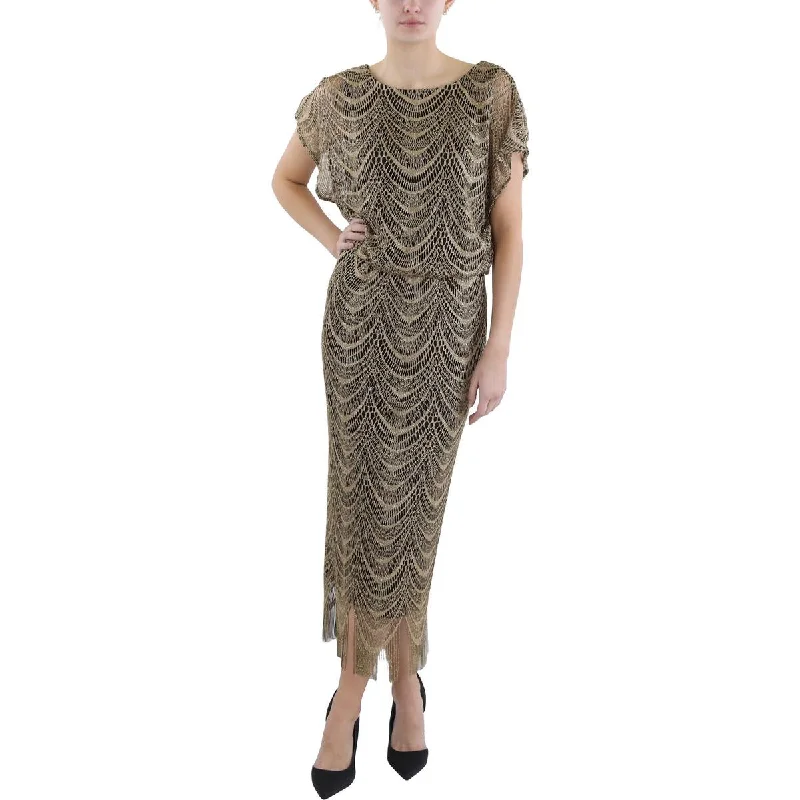 Womens Metallic Crochet Cocktail Dress