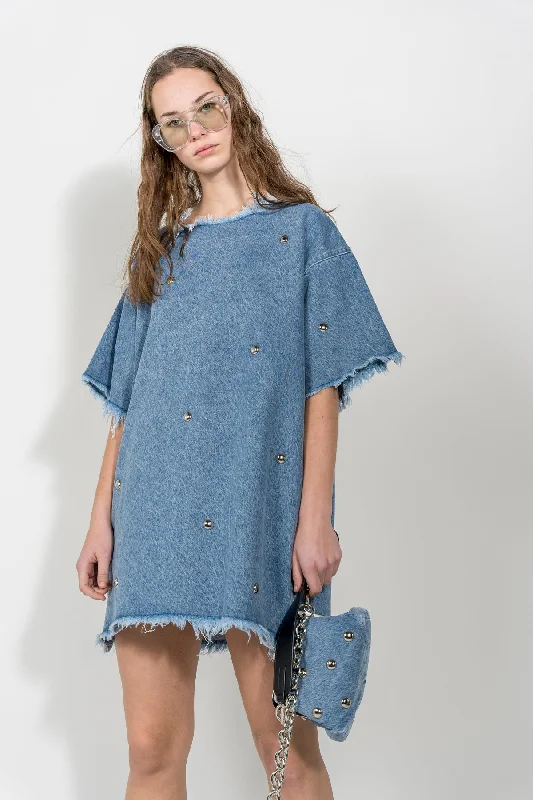 DENIM STUDDED CLASSIC T-SHIRT DRESS