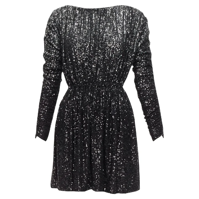 Saint Laurent silver gradient sequins cropped mini bateau dress