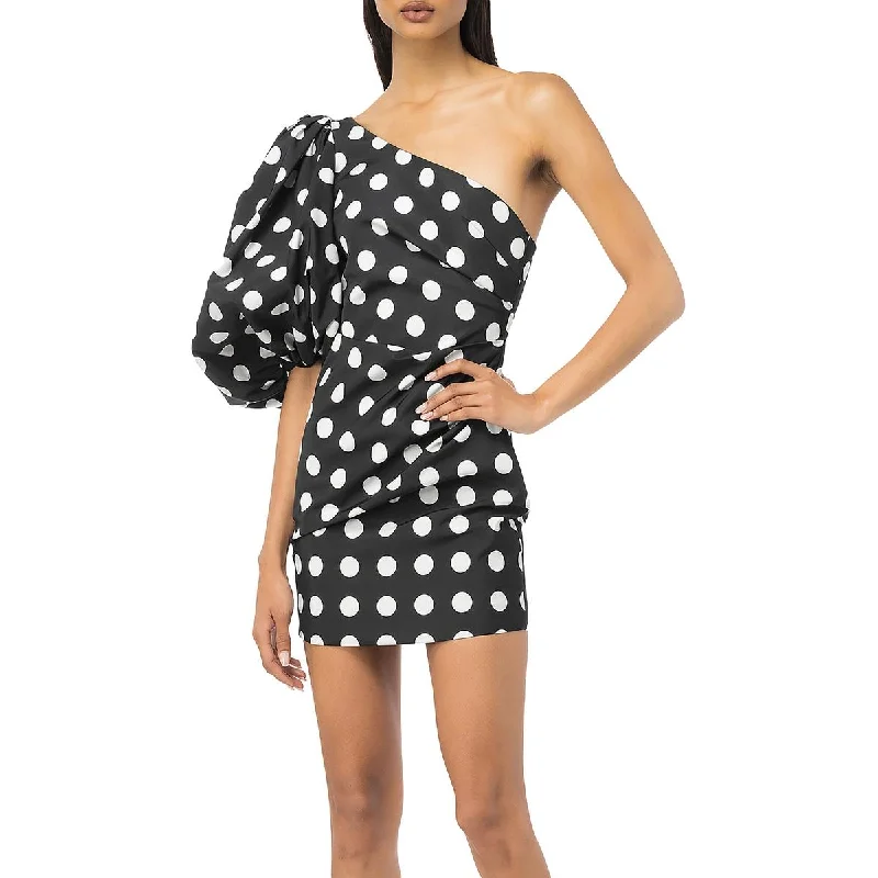 Womens Polka Dot One Shoulder Mini Dress