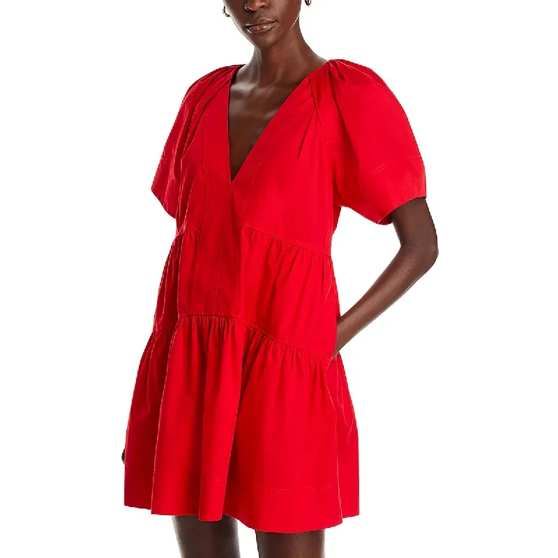 Womens V-Neck Tiered Mini Dress