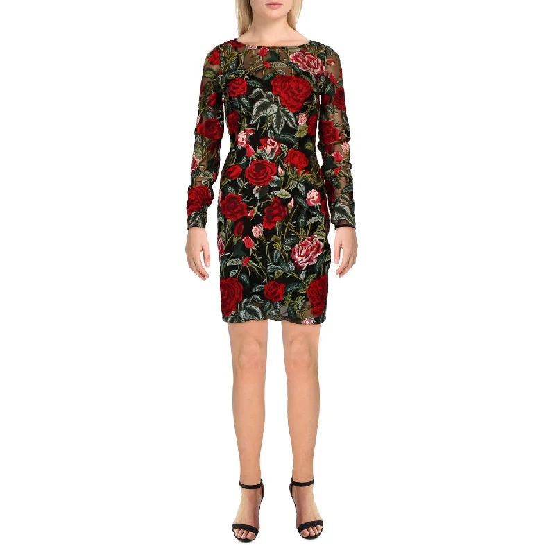 Rose Womens Floral Mini Sheath Dress