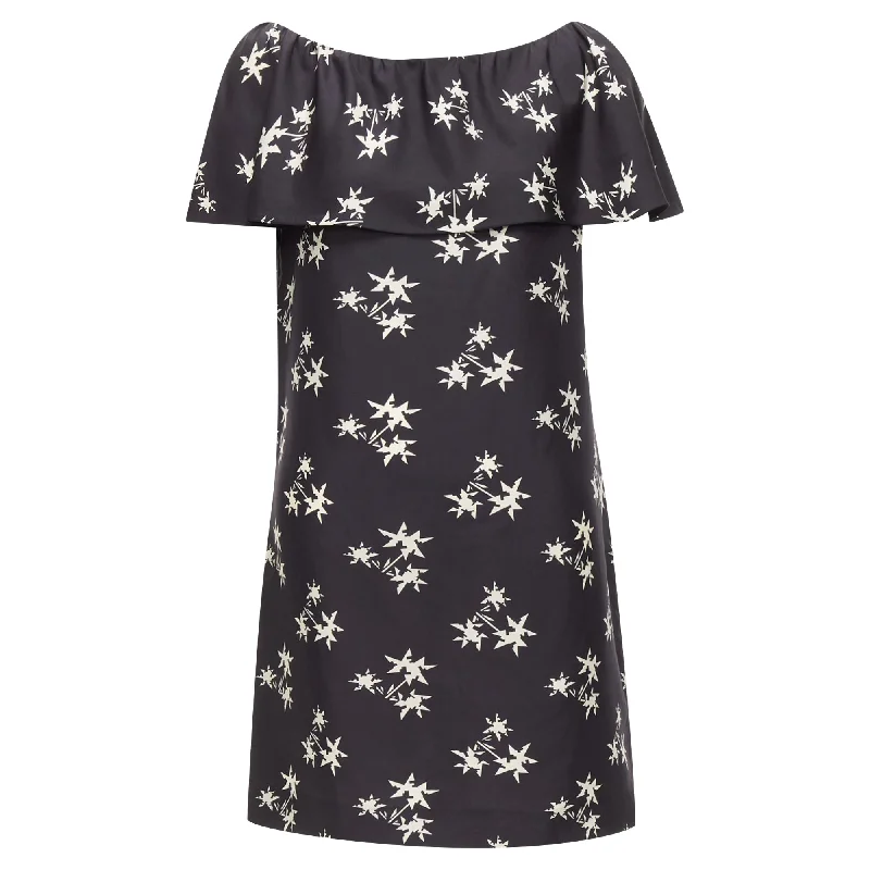 Miu Miu Silk Star Print Cape Sleeves Bateau Mini Dress