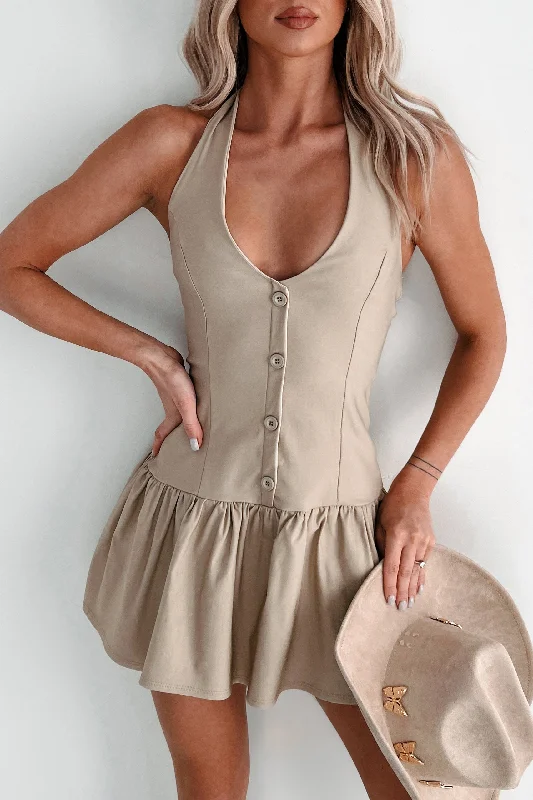 Sweet Wishes Halter Mini Dress (Taupe)