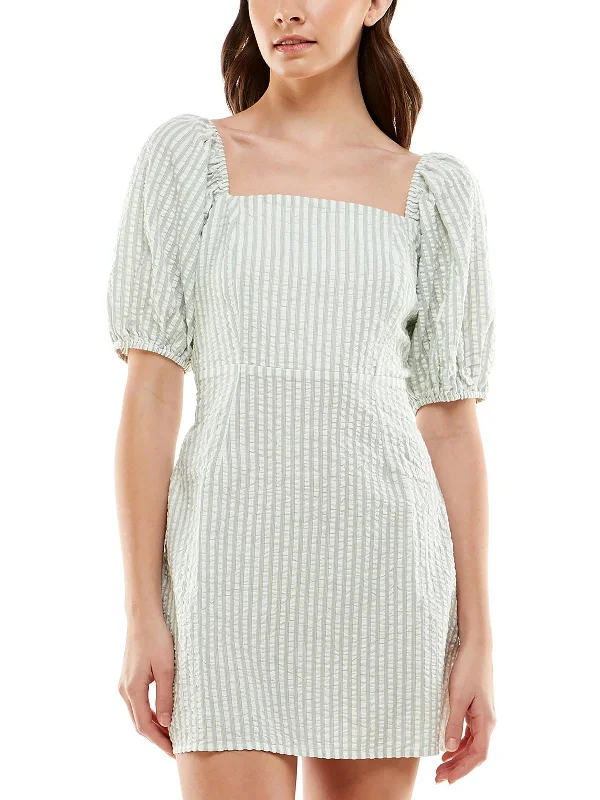 Womens Striped Square Neck Mini Dress