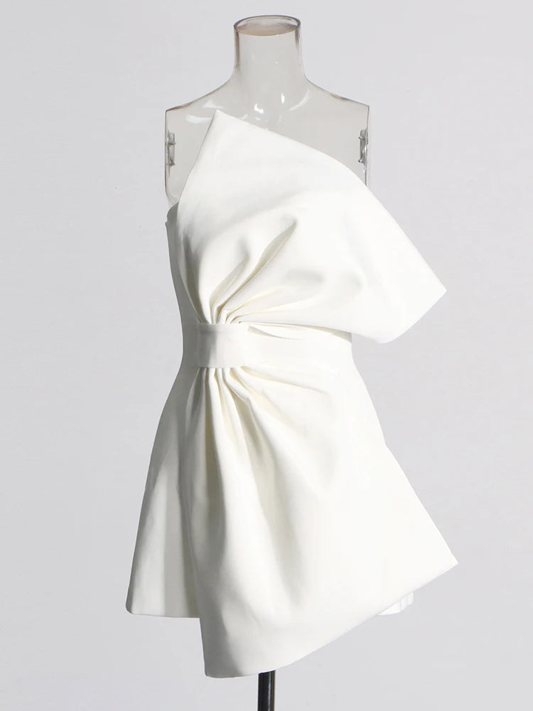 White Spliced Bowknot Designer Dresses For Women