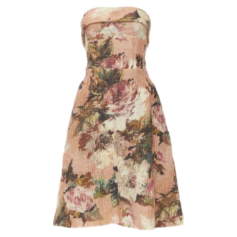 Dolce & Gabbana rose cloque boned corset strapless cocktail dress