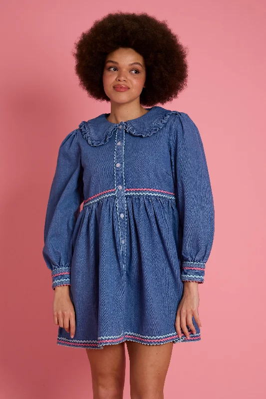 Ayla Ric-Rac Denim Dress - Curve