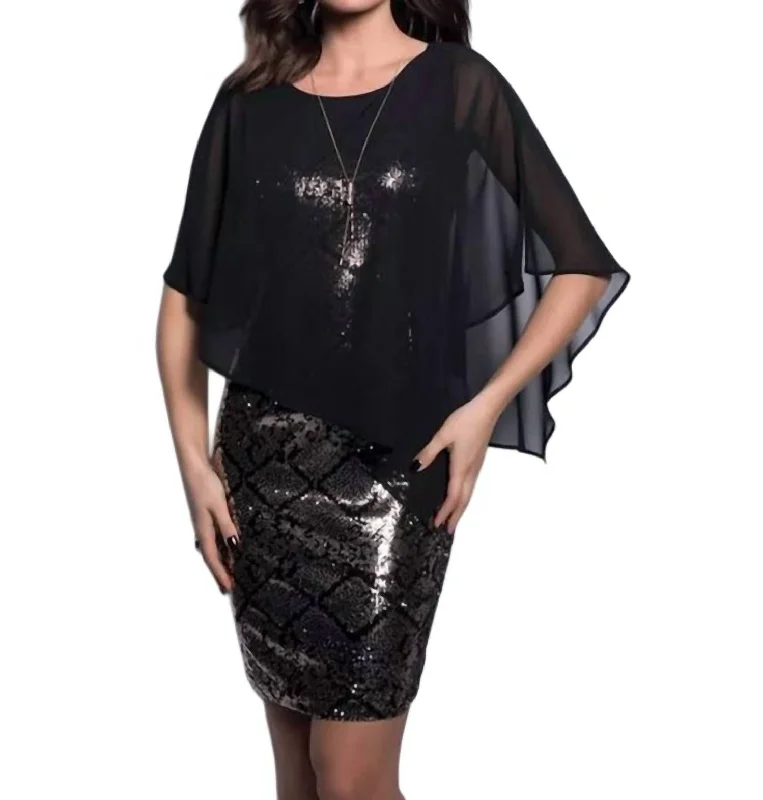 Cocktail Dress With Chiffon Sleeves In Black