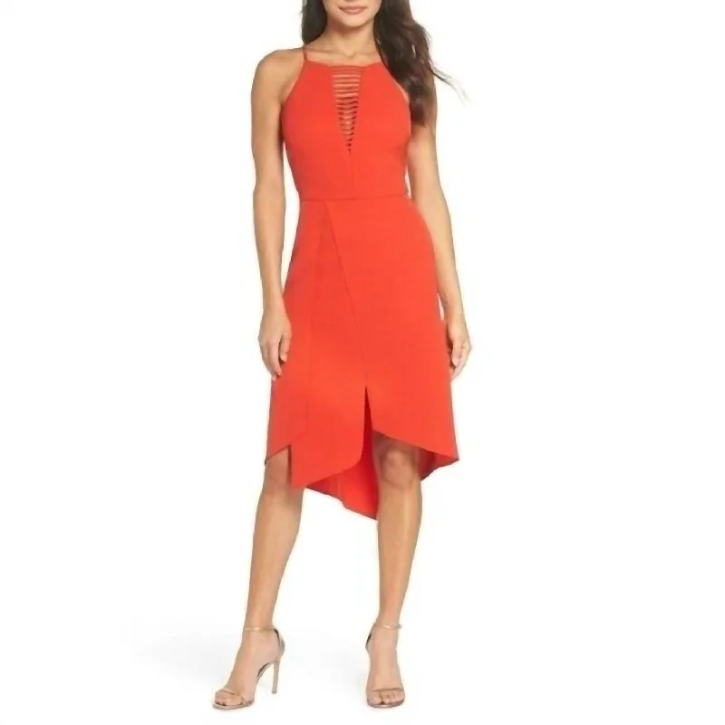 Halted Uneven Hem Cocktail Sleeveless Party Dress In Red