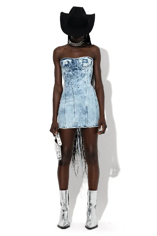 ACID WASH DENIM CORSET DRESS