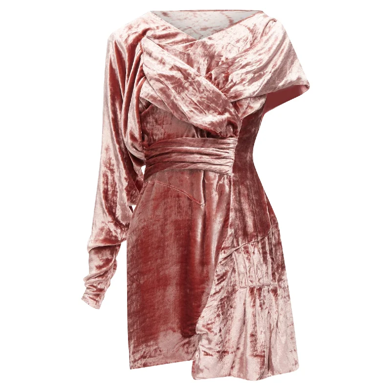 Michael Van Der Ham velvet asymmetric wrap draped mini dress