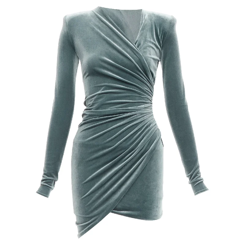 Alexandre Vauthier wrap draped velvet V neck mini bodycon dress