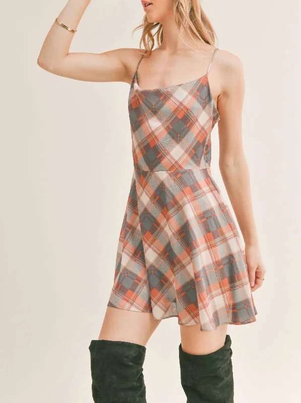 Almost Famous Cowl Neck Mini Dress In Grey Multi