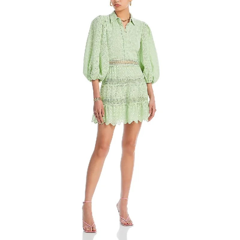 Blakesley Womens Eyelet Embroidered Mini Dress