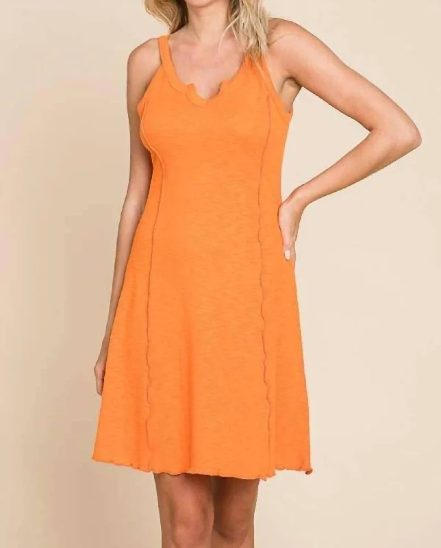 Tiny Notch Neck Merrow Mini Dress In New Sunkist