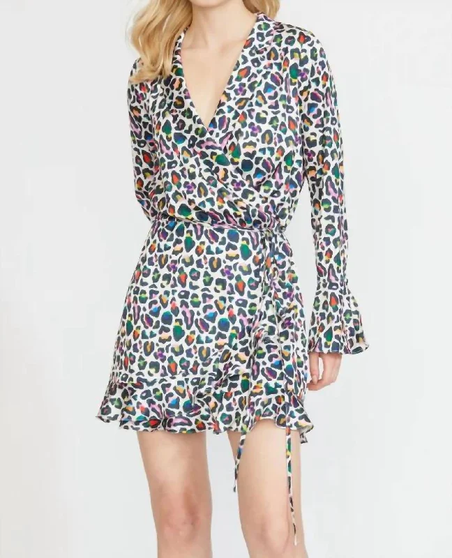 Ruffle Flounce Wrap Mini Dress In Leopard