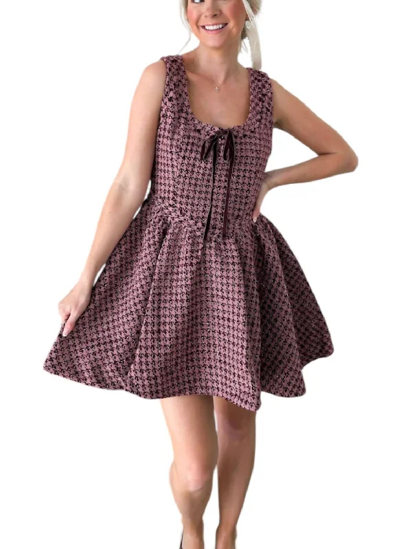 Hand In Hand Mini Dress In Pink Houndstooth