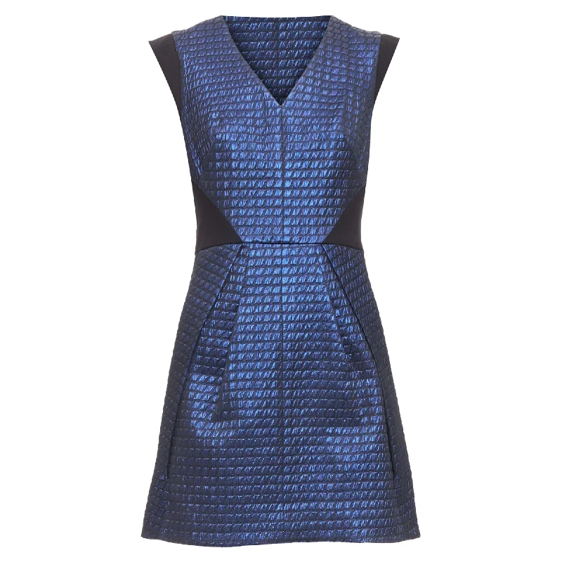 Tibi quilted lurex jacquard v-neck mini dress