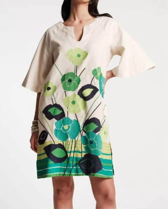 Dreamy Caftan Mini Dress In Grass Is Greener