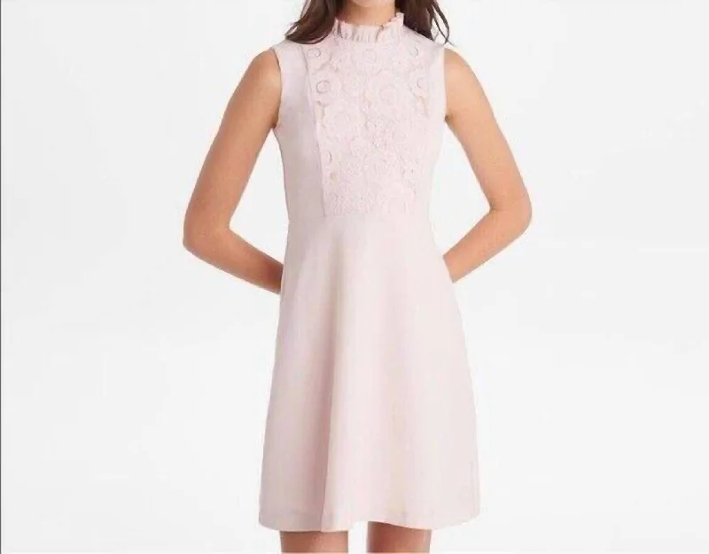 Ruffle Floral Lace Cocktail A Line Dress In Pink