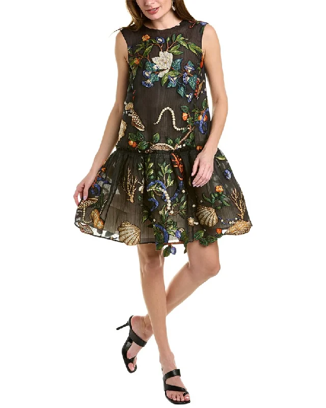 Oscar de la Renta Pietra Dura Fil Coupe Silk-Blend Cocktail Dress