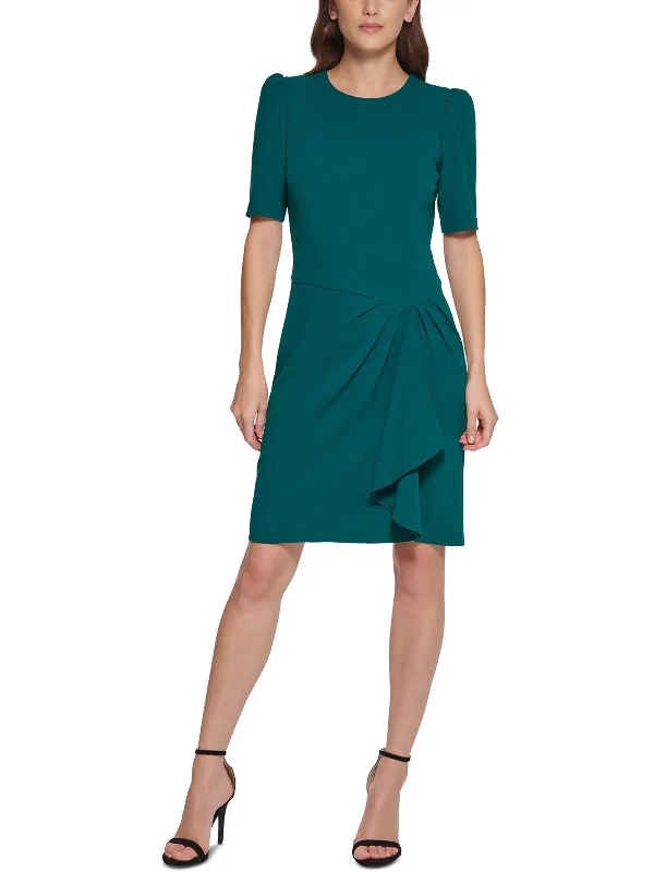 Petites Womens Side-Drape Mini Wear to Work Dress