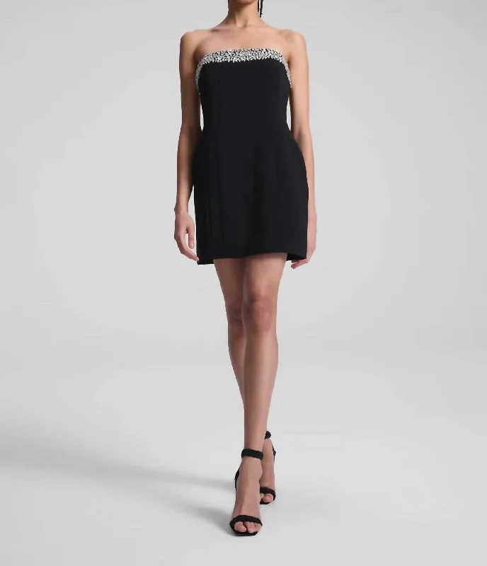 Elsie Strapless Embellished Mini Dress In Black/crystal