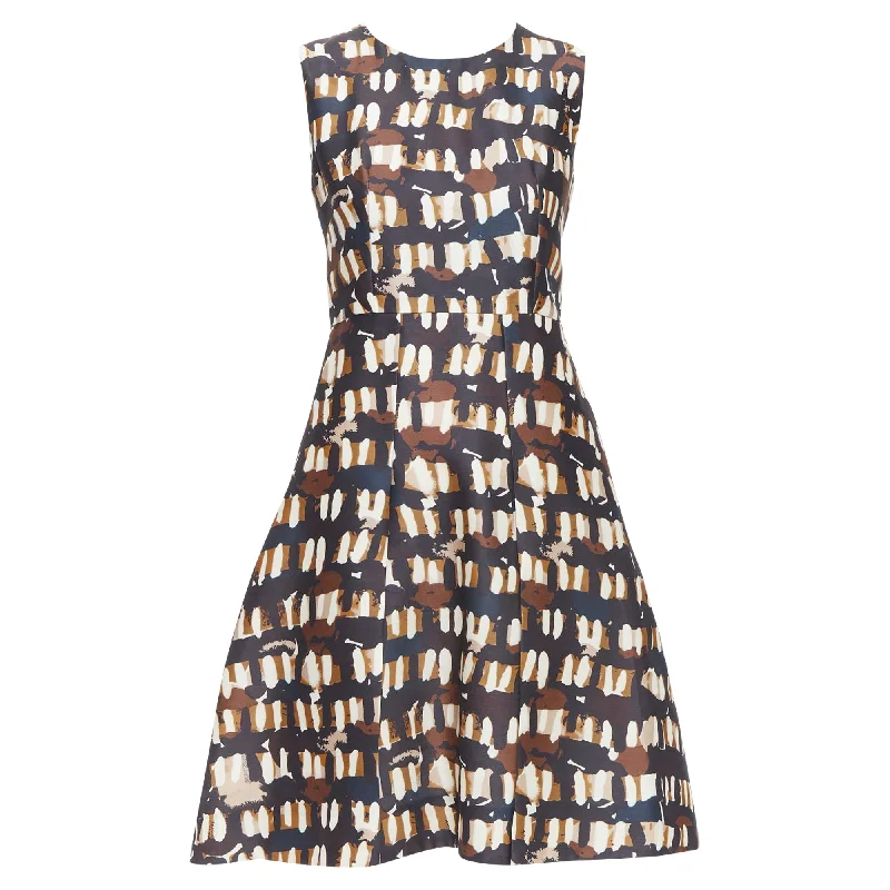 Marni wool silk abstract print fit flare dress