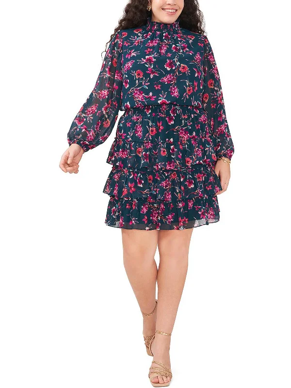 Plus Womens Floral Knee Fit & Flare Dress