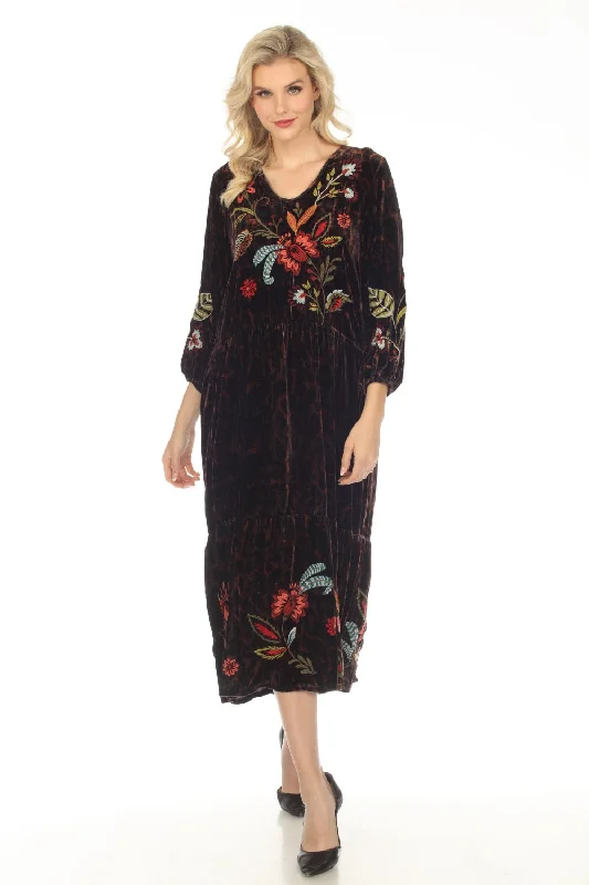 Johnny Was JWLA Isabella Velvet Embroidered Tiered Maxi Dress Petite Boho Chic J30023-9P