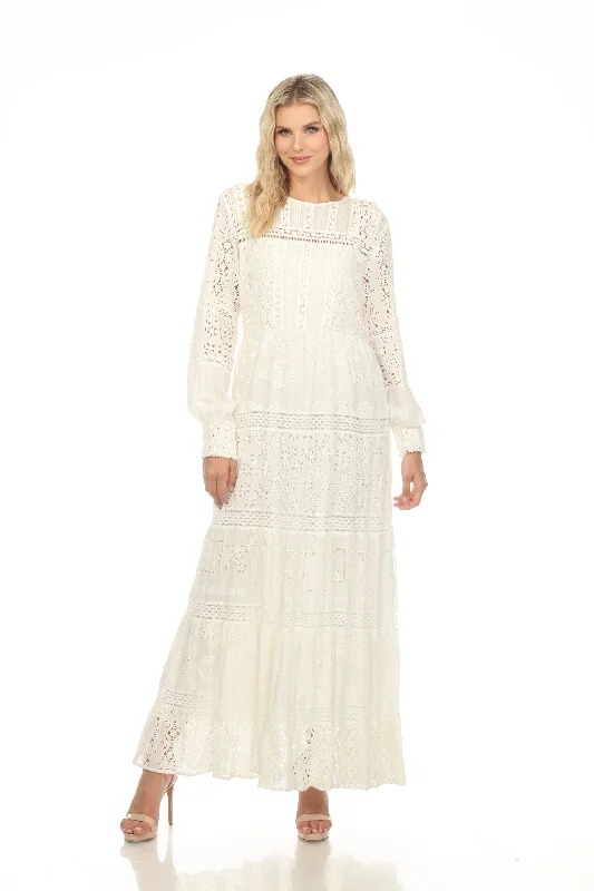 Johnny Was Love White Billie Eyelet Embroidered Maxi Dress Boho Chic L36323-2 NEW