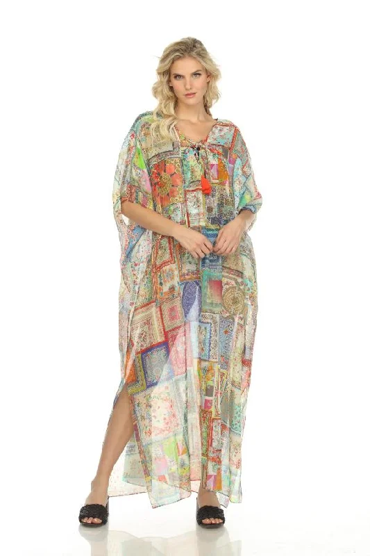 Johnny Was Bella Lace-Up Swim Cover-Up Maxi Kaftan Dress Boho Chic CSW5822AF