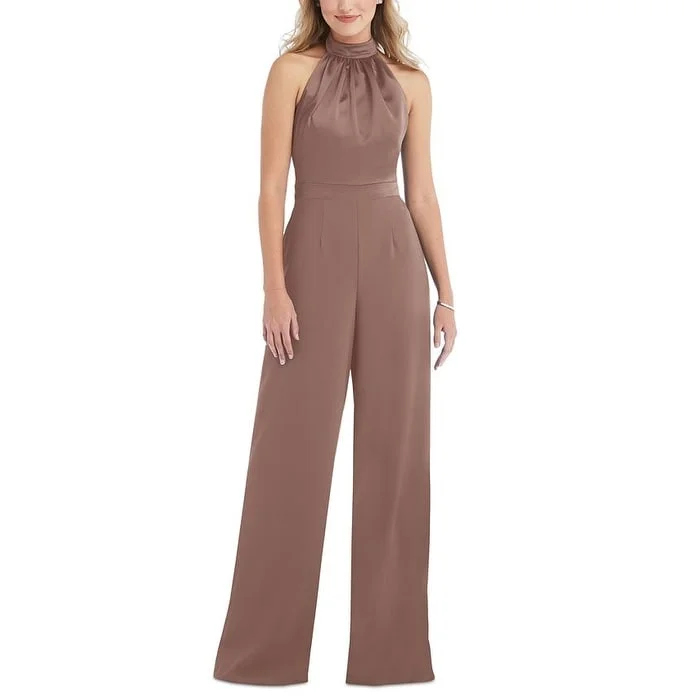 After Six Women's Halter Neck Satin Charmeuse & Crepe Jumpsuit Brown Size 0