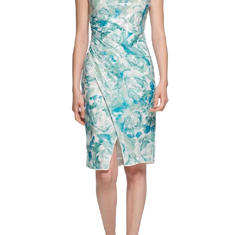 Calvin Klein Women's Sequined Floral Sheath Dress Green Size 6