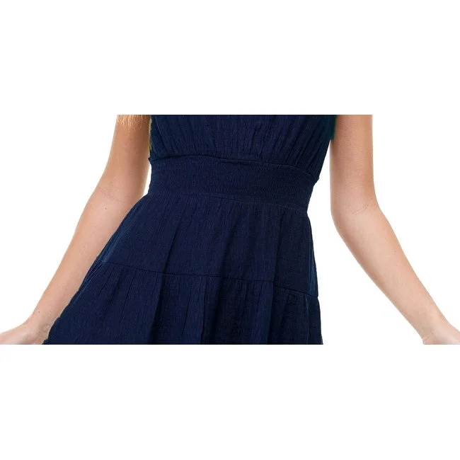 City Studios Junior's Tiered Tie Back A Line Dress -Blue Size Xs