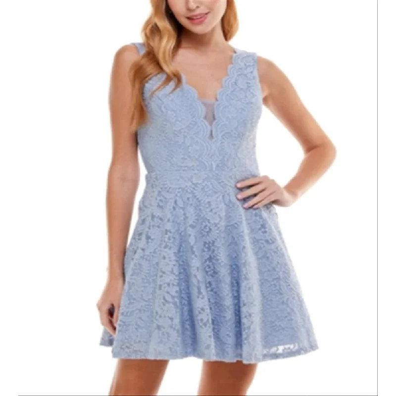 City Studios Junior's V Neck Glitter Lace Dress Blue Size 0