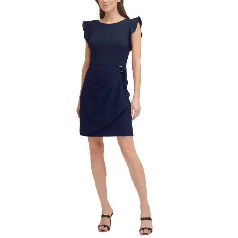 Dkny Women's Gathered Waist Flutter Sleeve Dress Blue Size 10